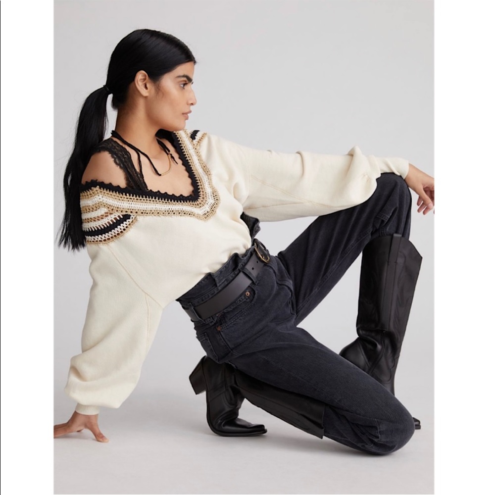 Anthropologie Crochet-Trimmed Sweatshirt by Mes Demoiselles
